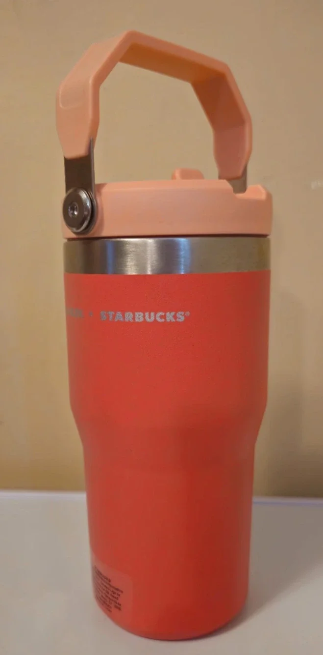 Stanley-Starbucks 20oz Tumbler Flip straw and Top Handle Coral/Salmon RARE